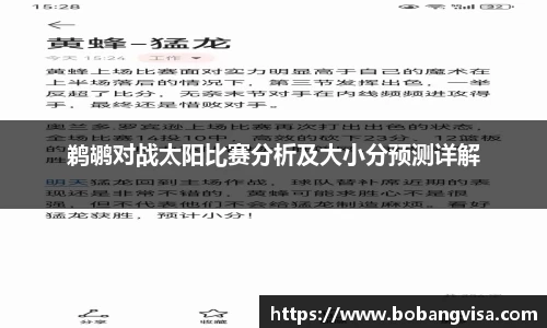 鹈鹕对战太阳比赛分析及大小分预测详解